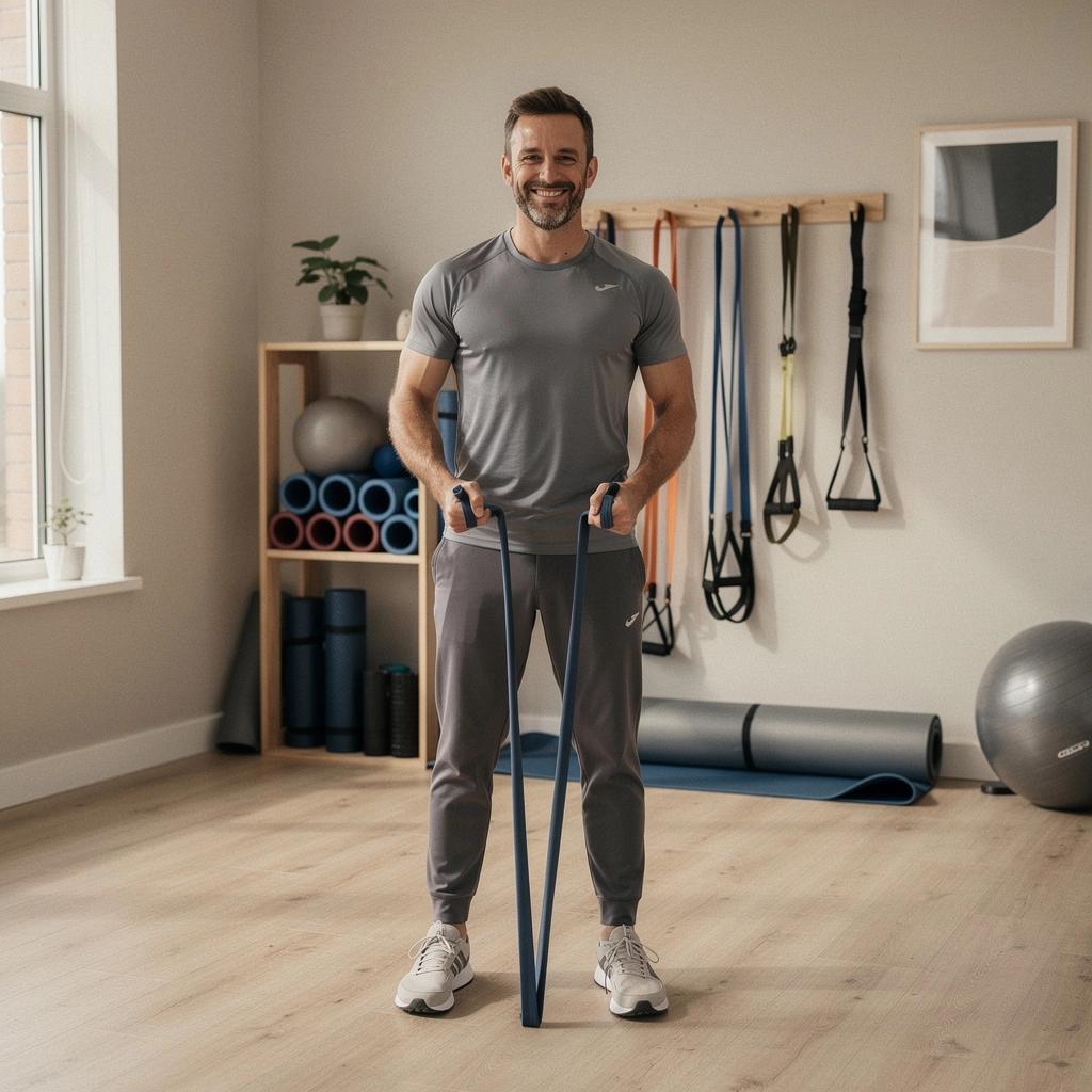 Entrenador guiando a los participantes en una sesión de estiramiento profundo en el gimnasio.